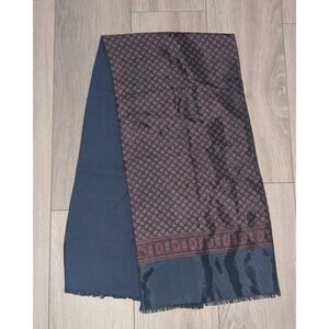 Vintage Roland Scarf 100% Rhodia Satin Paisley Pattern Red Blue Fringe 11 X 45